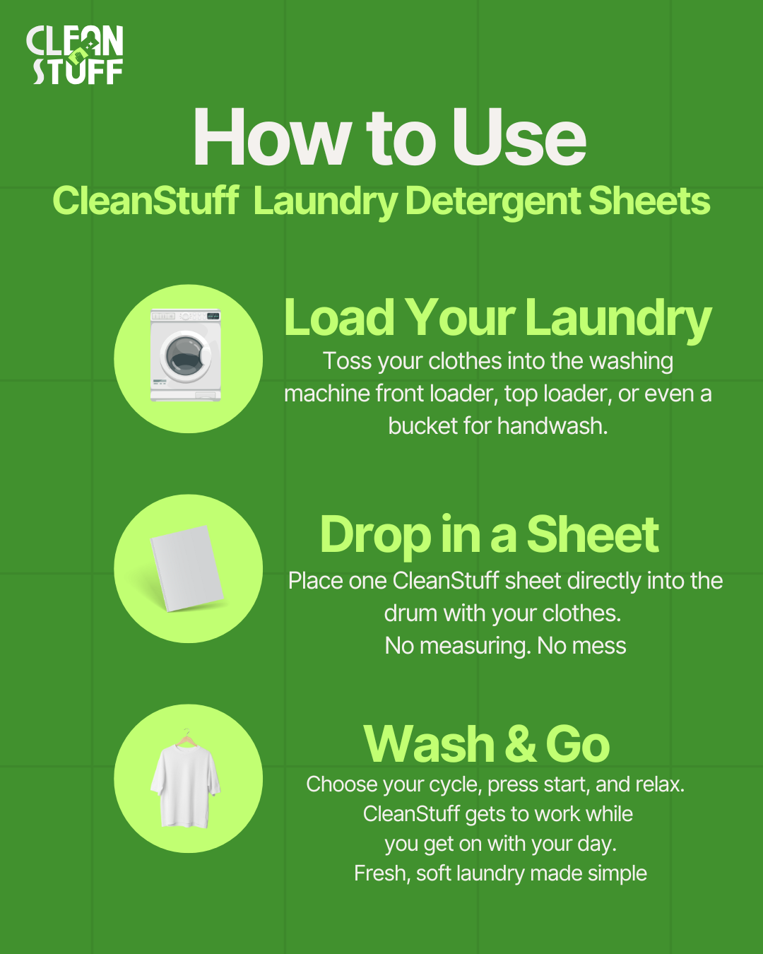 CleanStuff Laundry Detergent Sheets (Ultra-Light, Zero-Waste Laundry Solution)